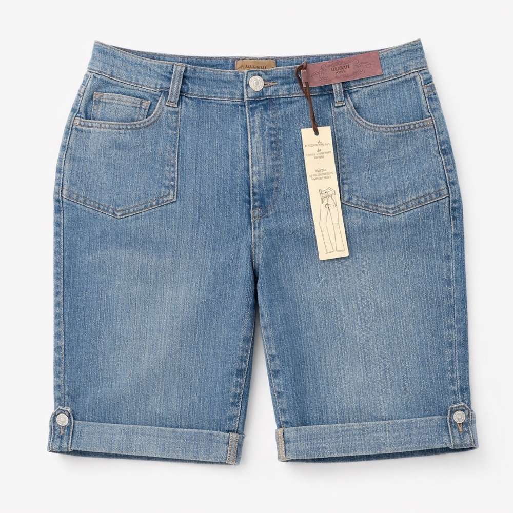 Hannah Denim Bermuda Shorts 16P Petite Stretch Blue Cuffed Mid Rise Summer NWT